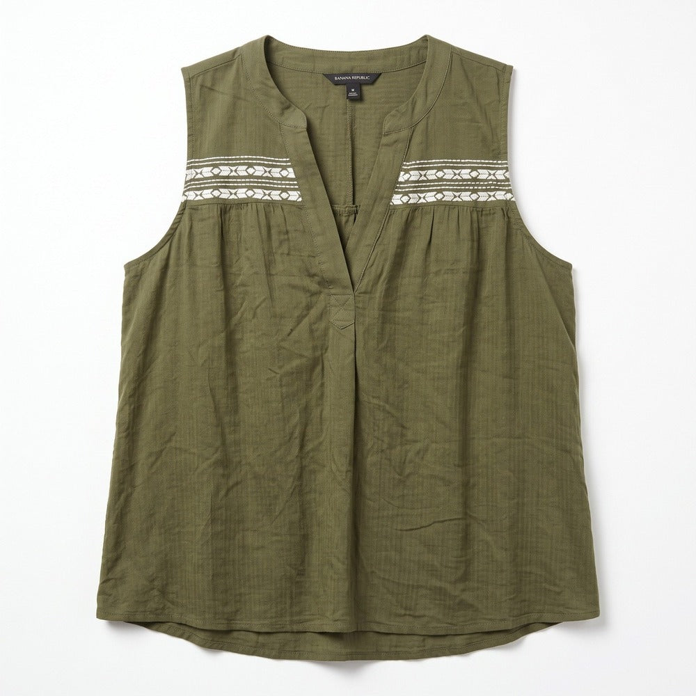 Banana Republic Womens M Olive Green Sleeveless Popover Top Boho Casual Vintage