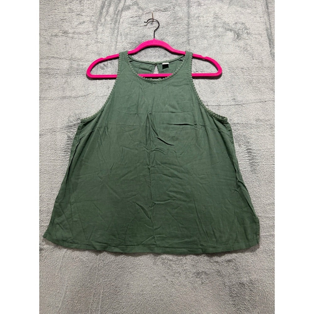 Old Navy M Olive Green High Neck Swing Tank Top Womens Boho Casual