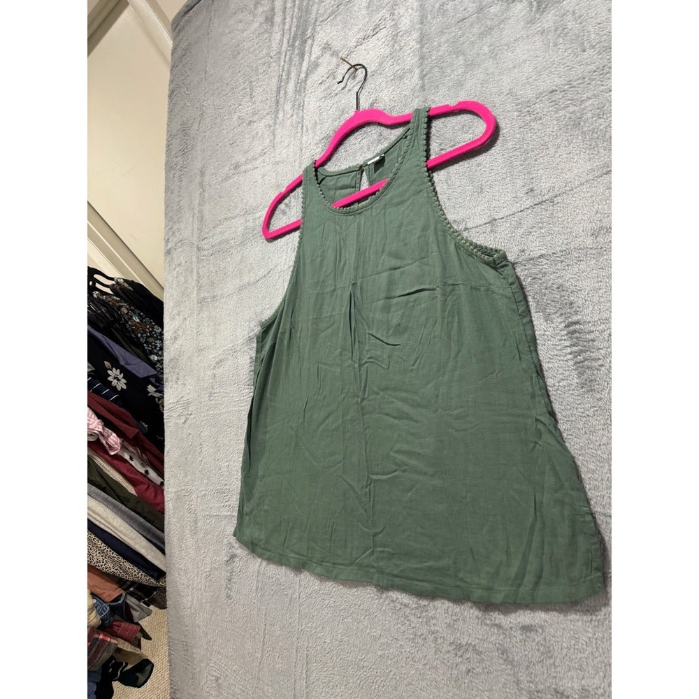 Old Navy M Olive Green High Neck Swing Tank Top Womens Boho Casual