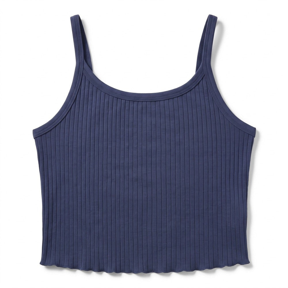 Old Navy L Dusty Blue Ribbed Crop Cami Womens Lettuce Hem Casual Boho Top