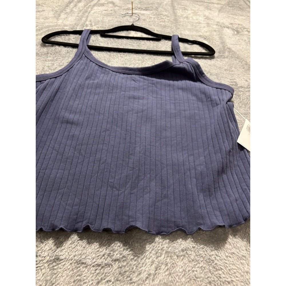 Old Navy L Dusty Blue Ribbed Crop Cami Womens Lettuce Hem Casual Boho Top