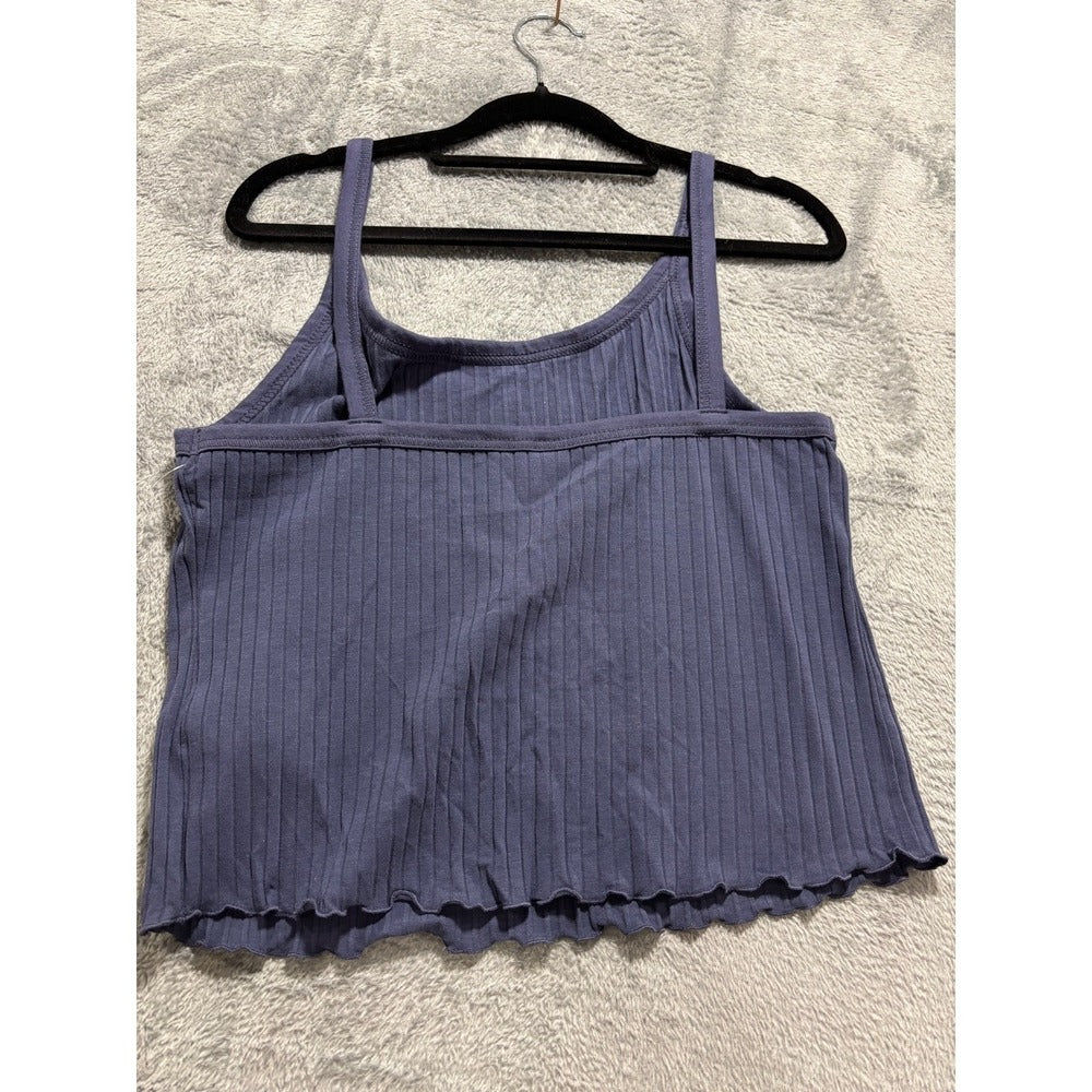 Old Navy L Dusty Blue Ribbed Crop Cami Womens Lettuce Hem Casual Boho Top