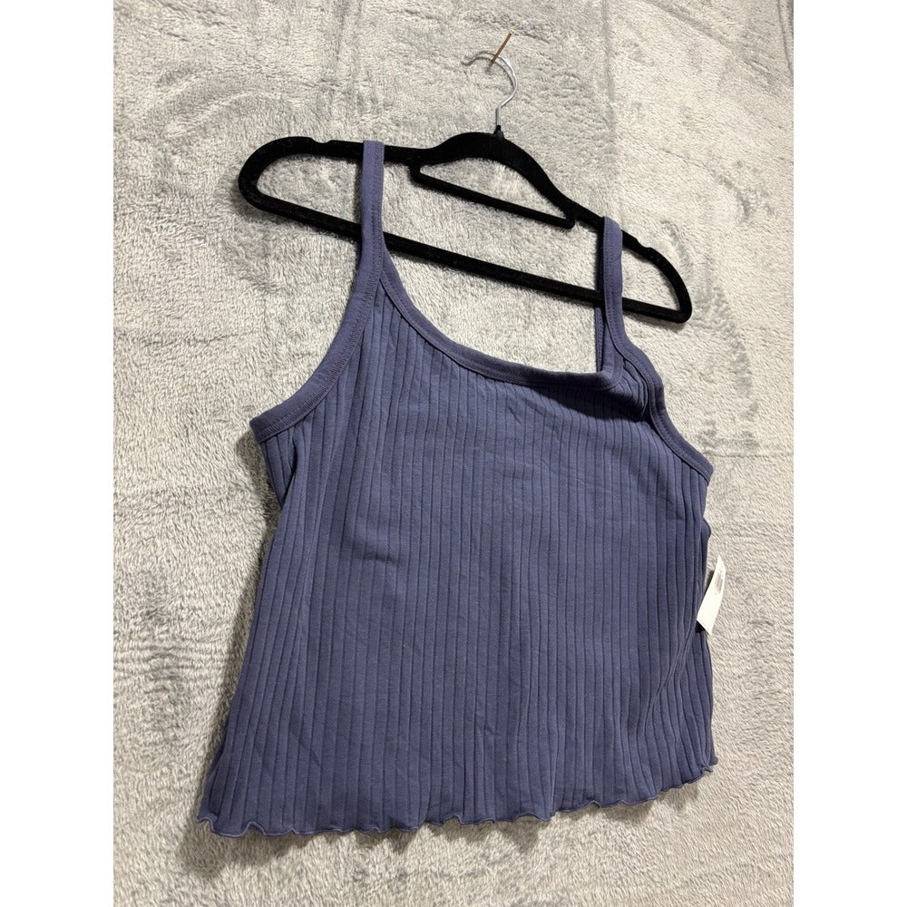 Old Navy L Dusty Blue Ribbed Crop Cami Womens Lettuce Hem Casual Boho Top