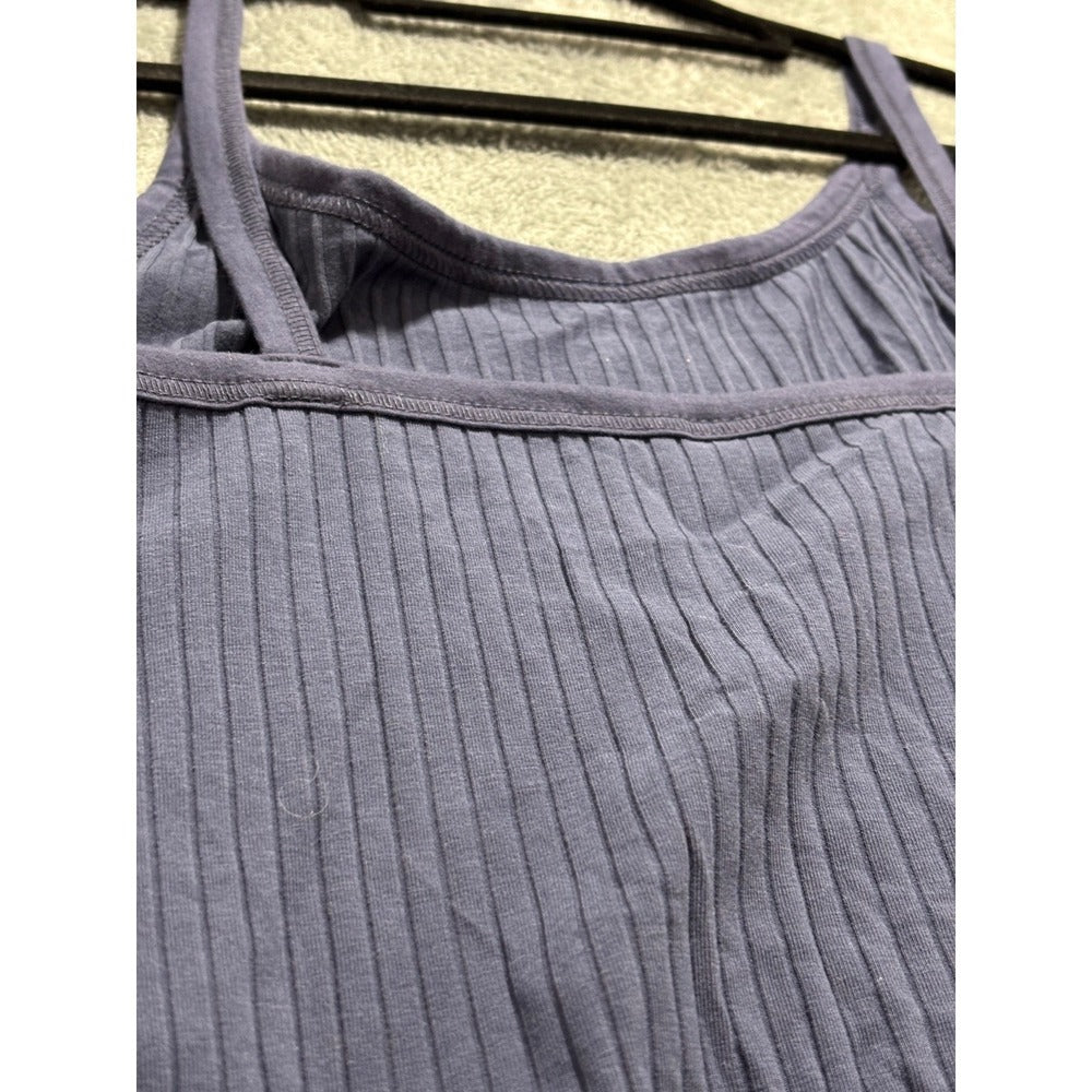 Old Navy L Dusty Blue Ribbed Crop Cami Womens Lettuce Hem Casual Boho Top