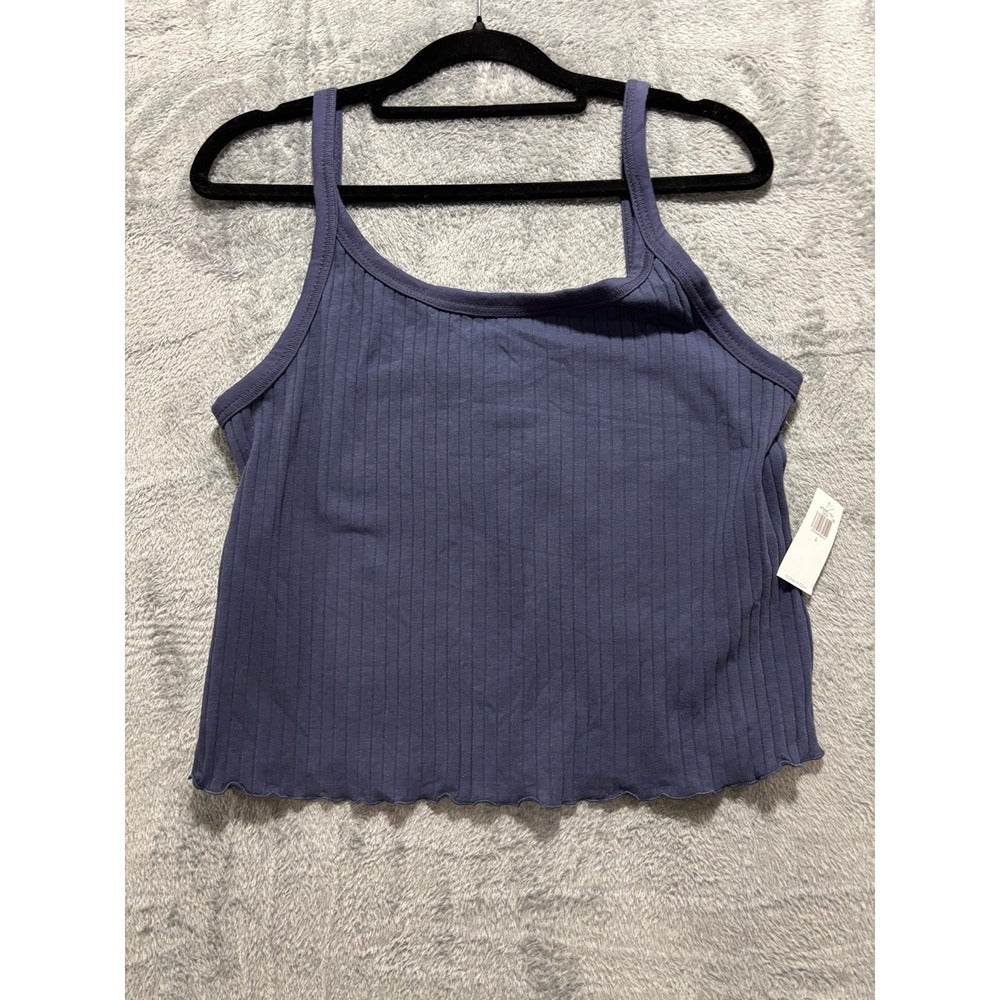 Old Navy L Dusty Blue Ribbed Crop Cami Womens Lettuce Hem Casual Boho Top