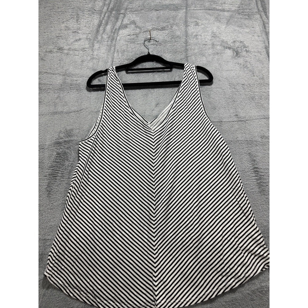 LOFT Outlet M Black White Striped V-Neck Double-Strap Tank Womens Casual Boho