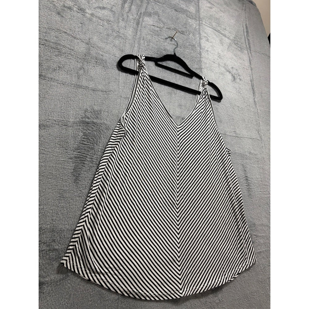 LOFT Outlet M Black White Striped V-Neck Double-Strap Tank Womens Casual Boho