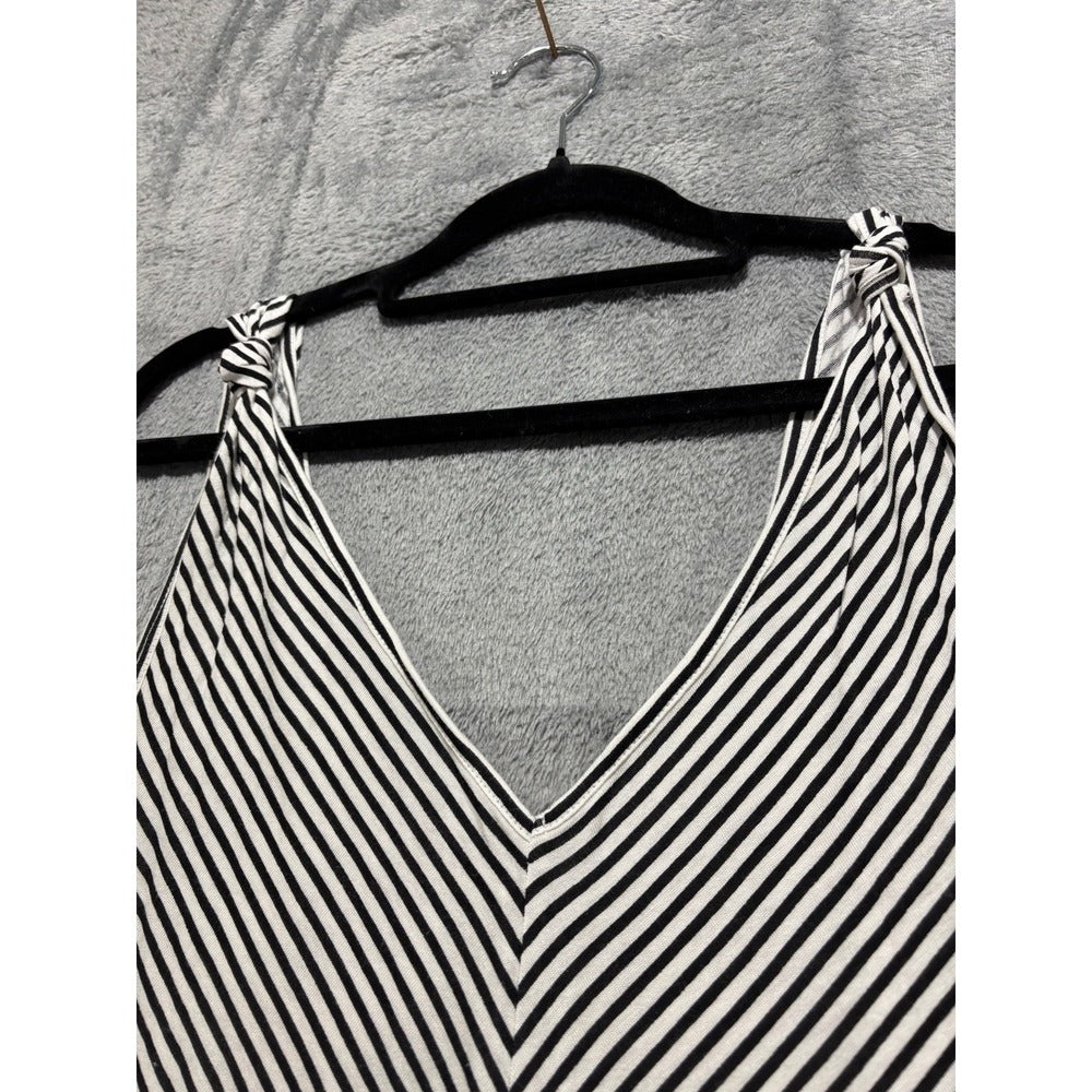 LOFT Outlet M Black White Striped V-Neck Double-Strap Tank Womens Casual Boho