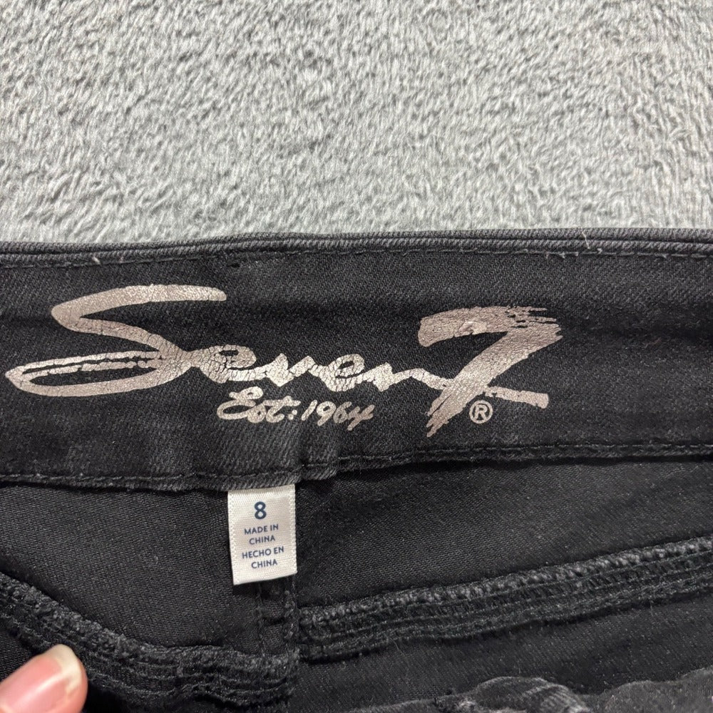 Seven7 8 Black Tummyless High Rise Skinny Jeans Womens Distressed Casual Vintage