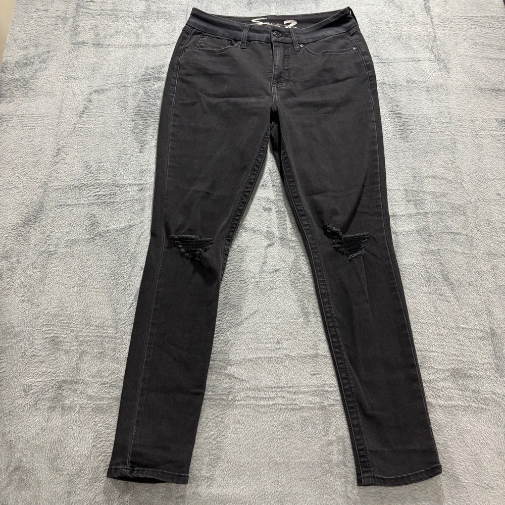 Seven7 8 Black Tummyless High Rise Skinny Jeans Womens Distressed Casual Vintage