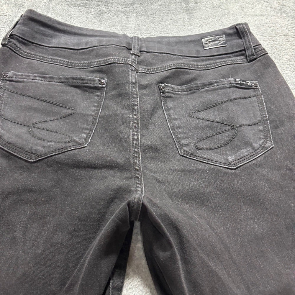Seven7 8 Black Tummyless High Rise Skinny Jeans Womens Distressed Casual Vintage