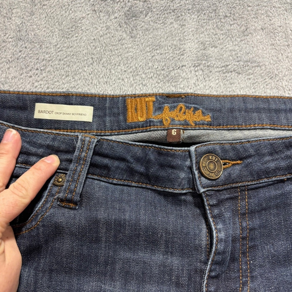 KUT from the Kloth 6 Blue Bardot Crop Skinny Boyfriend Jeans Womens Casual Boho