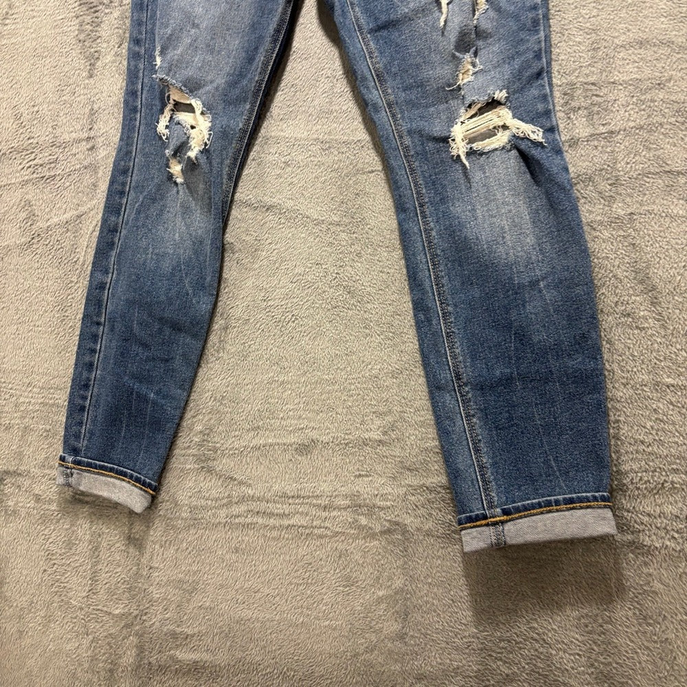 Old Navy 8 Blue Womens Distressed Skinny Jeans Cuffed Hem Casual Vintage Boho
