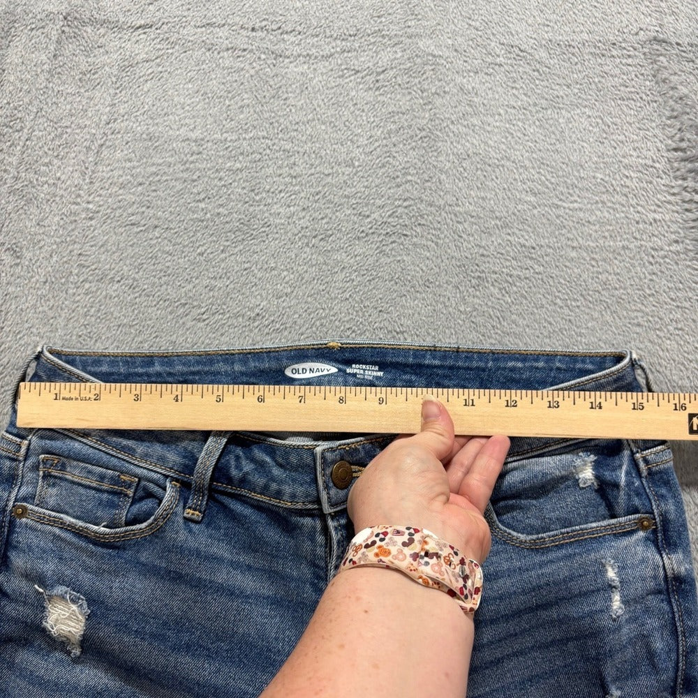 Old Navy 8 Blue Womens Distressed Skinny Jeans Cuffed Hem Casual Vintage Boho