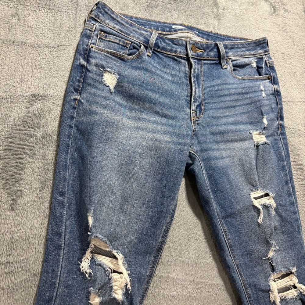 Old Navy 8 Blue Womens Distressed Skinny Jeans Cuffed Hem Casual Vintage Boho