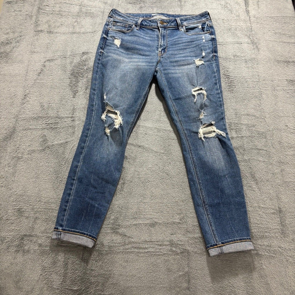 Old Navy 8 Blue Womens Distressed Skinny Jeans Cuffed Hem Casual Vintage Boho