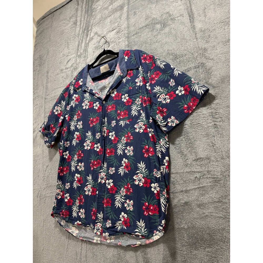 JACHS New York XL Navy Blue Floral Camp Shirt Short Sleeve Boho Coastal Festival