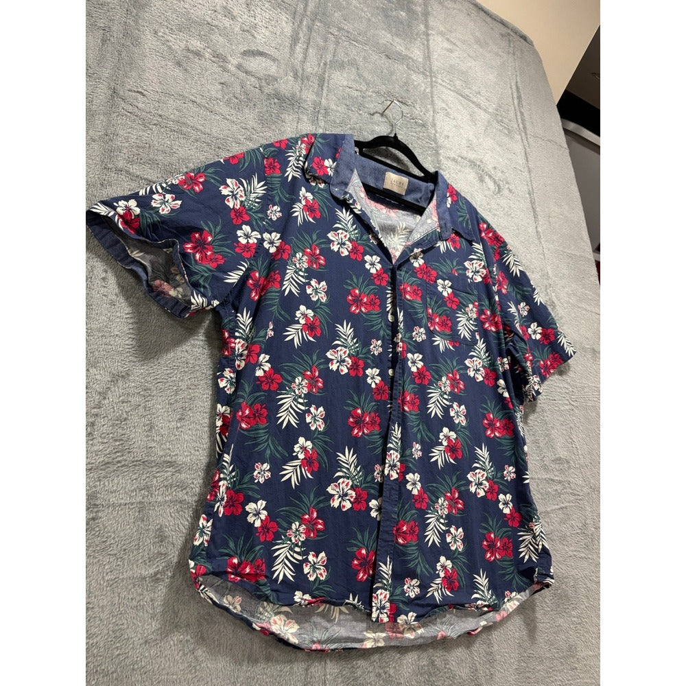 JACHS New York XL Navy Blue Floral Camp Shirt Short Sleeve Boho Coastal Festival