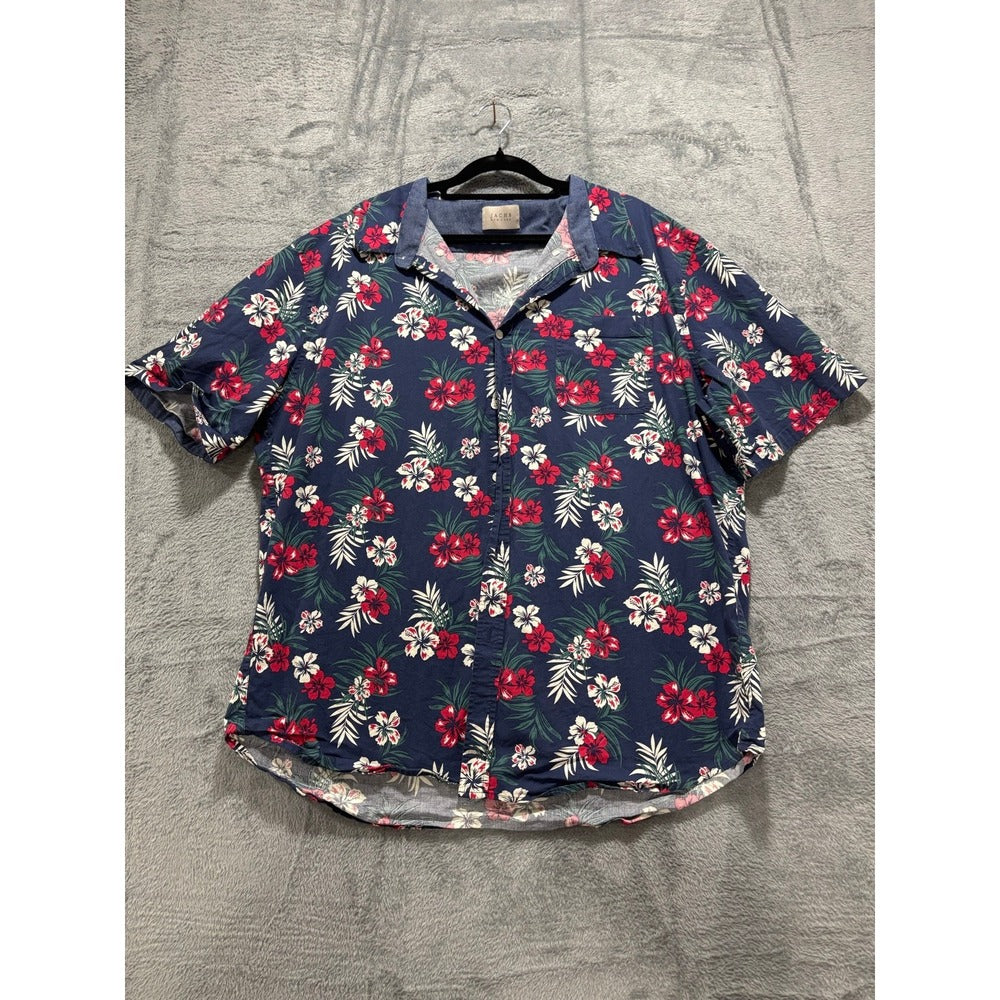 JACHS New York XL Navy Blue Floral Camp Shirt Short Sleeve Boho Coastal Festival