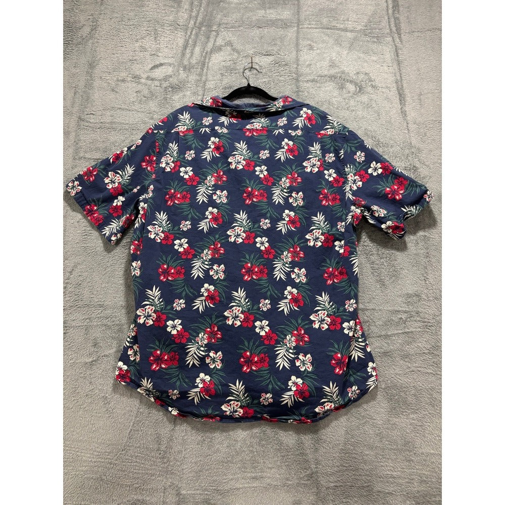 JACHS New York XL Navy Blue Floral Camp Shirt Short Sleeve Boho Coastal Festival