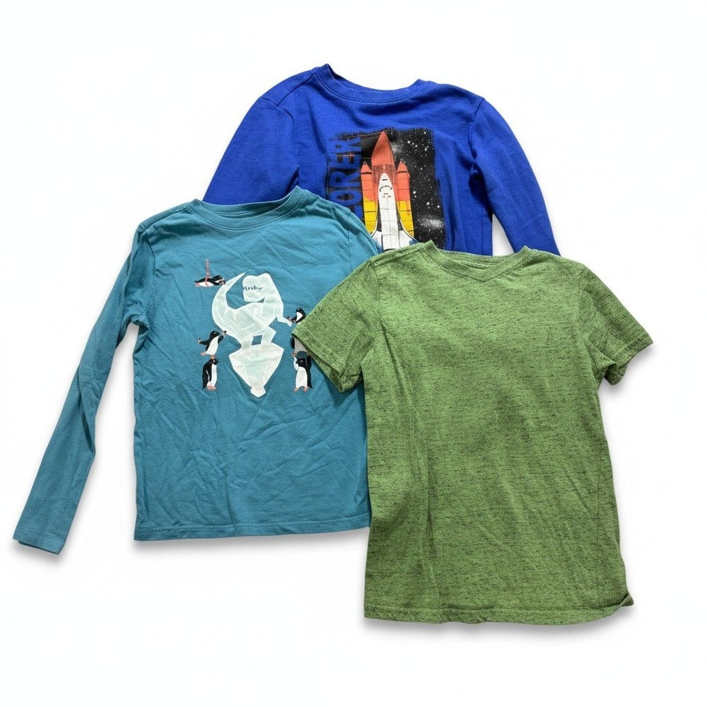 Cat & Jack Boys M 8/10 Blue Green Shirt Sweatshirt Bundle 3pc Casual Cozy Play