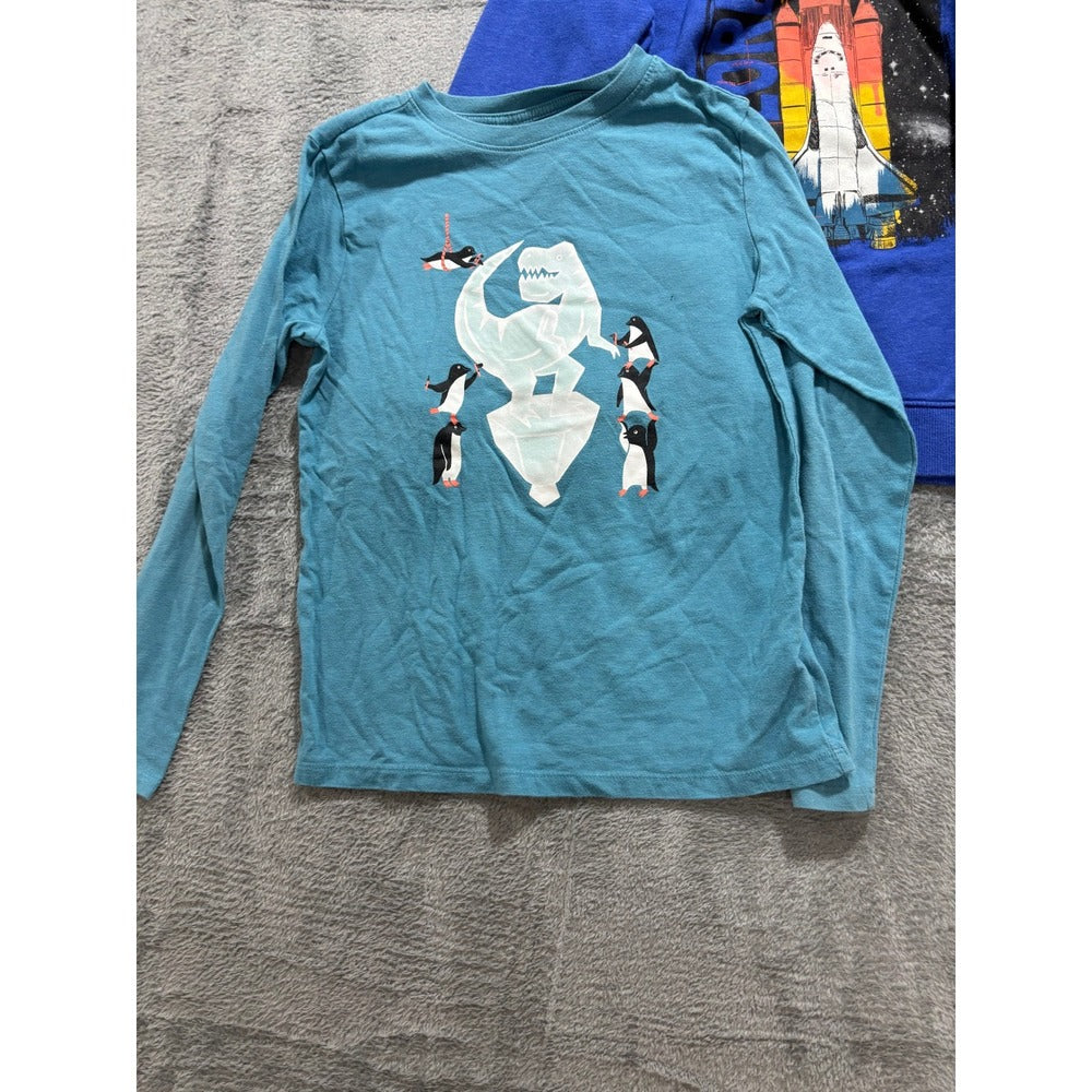 Cat & Jack Boys M 8/10 Blue Green Shirt Sweatshirt Bundle 3pc Casual Cozy Play