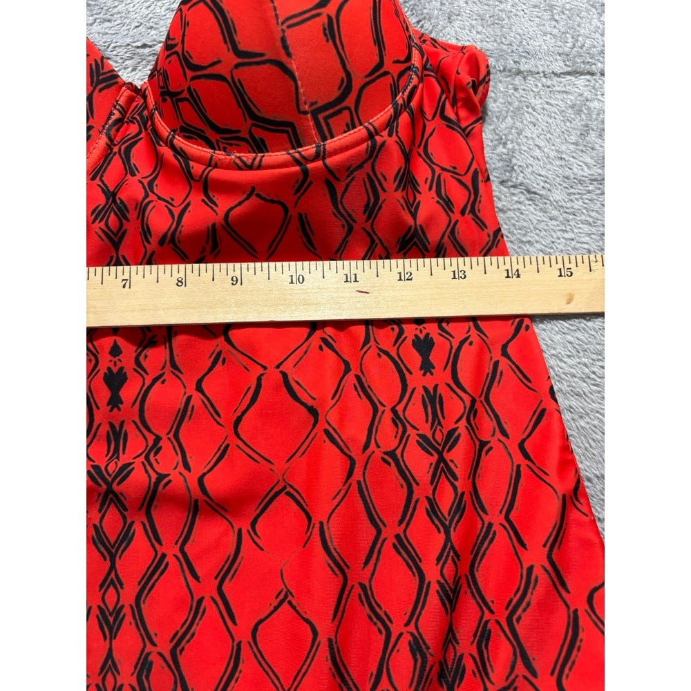 Womens XL Red Black Snake Print One Piece Swimsuit Boho Festival Casual