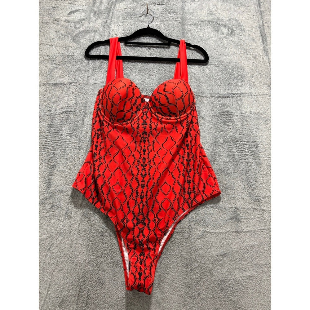 Womens XL Red Black Snake Print One Piece Swimsuit Boho Festival Casual