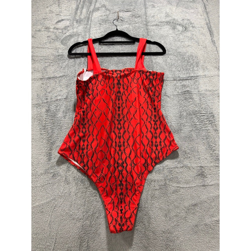 Womens XL Red Black Snake Print One Piece Swimsuit Boho Festival Casual