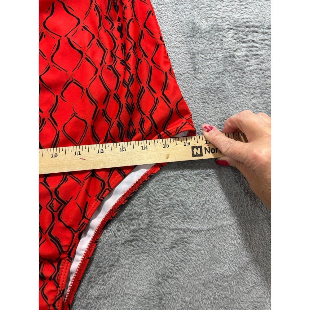 Womens XL Red Black Snake Print One Piece Swimsuit Boho Festival Casual