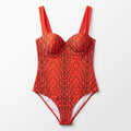 Womens XL Red Black Snake Print One Piece Swimsuit Boho Festival Casual