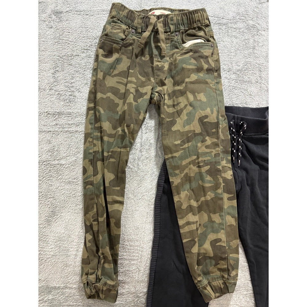 Levis Members Mark Boys 7 Green Black Camo Jogger Pants Lot 2pc Vintage Casual