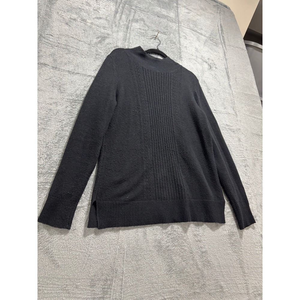 Old Navy Womens S Black Ribbed Mock Neck Sweater Casual Minimalist Cozy