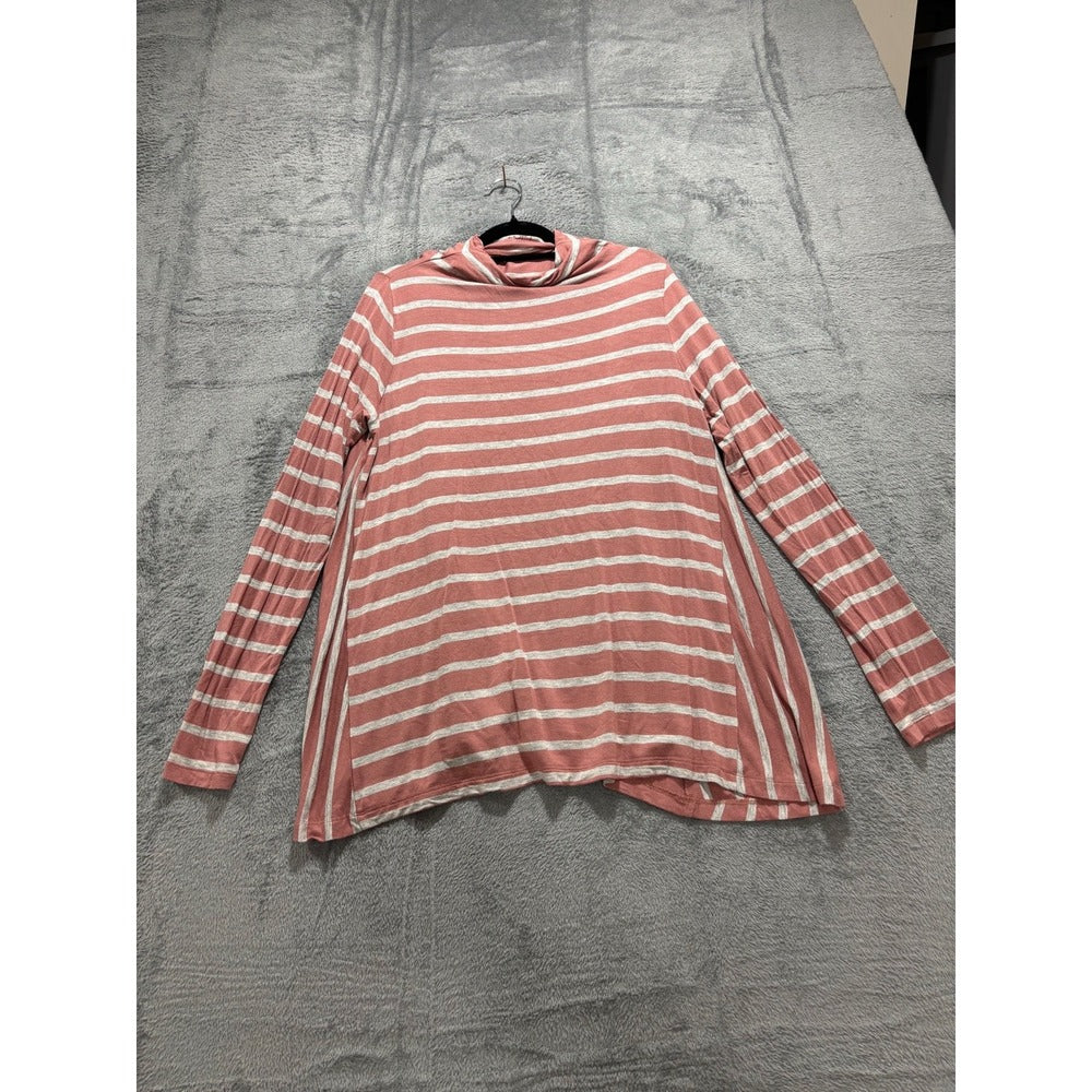 LOFT Outlet Womens S Pink Grey Striped Mock Neck Top Casual Preppy Shirt