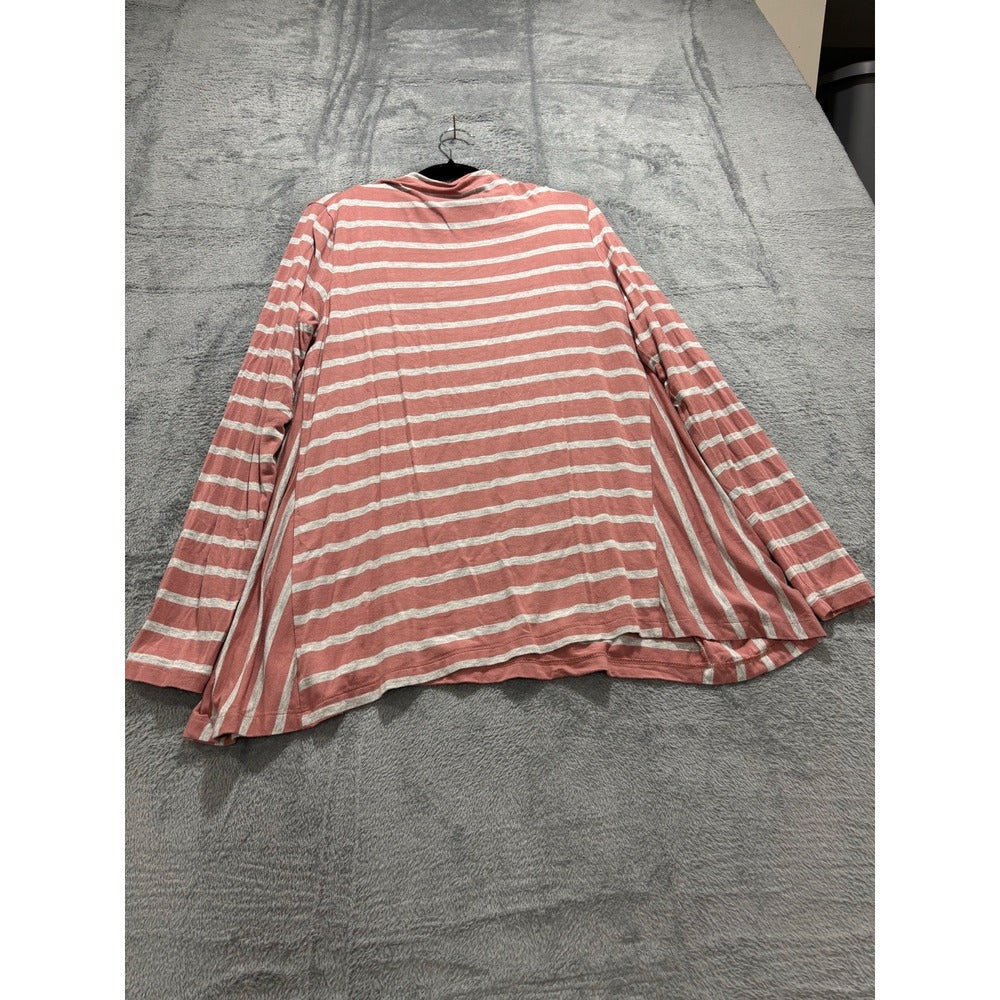 LOFT Outlet Womens S Pink Grey Striped Mock Neck Top Casual Preppy Shirt