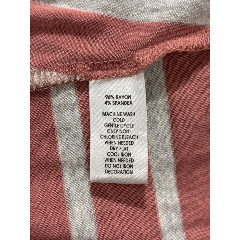 LOFT Outlet Womens S Pink Grey Striped Mock Neck Top Casual Preppy Shirt