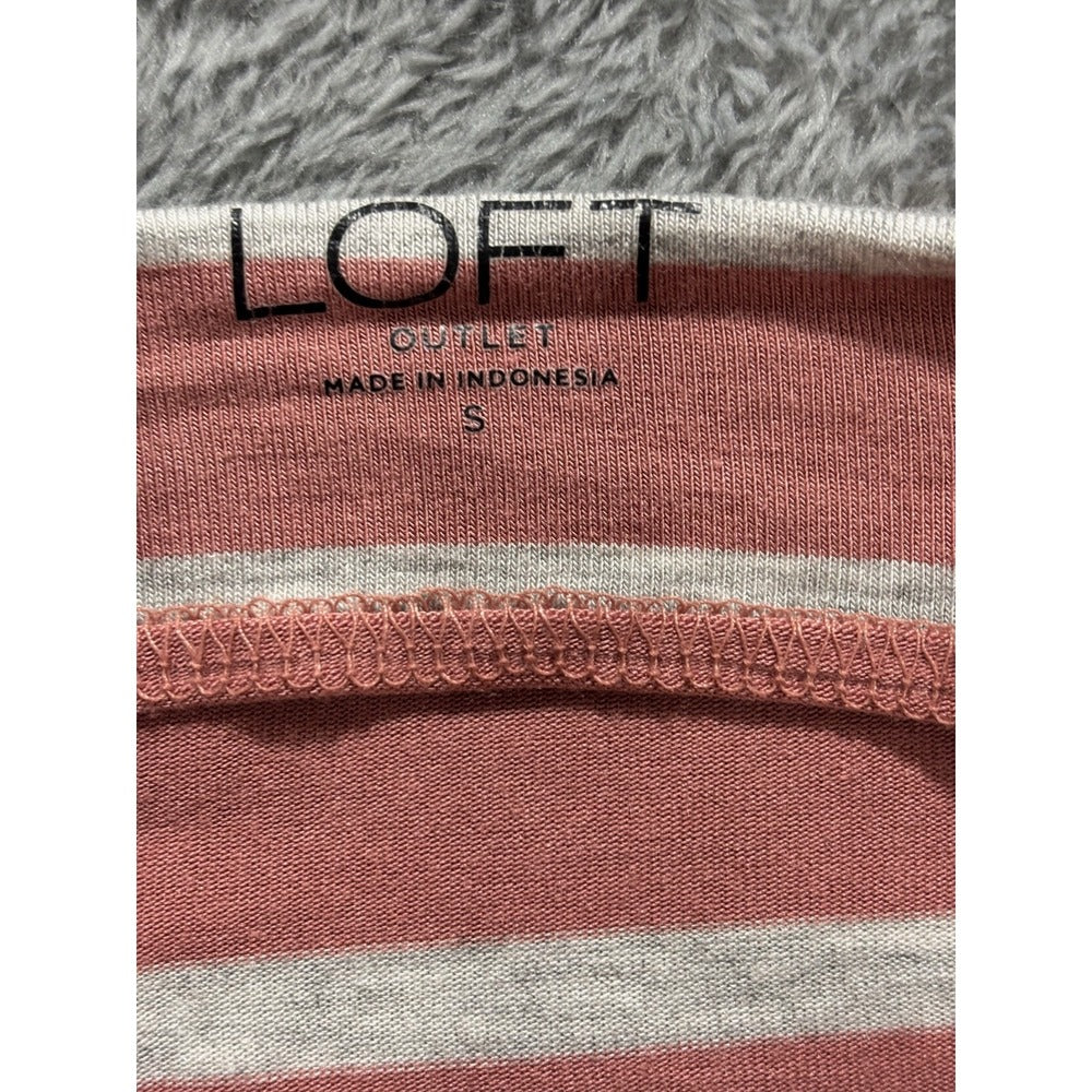 LOFT Outlet Womens S Pink Grey Striped Mock Neck Top Casual Preppy Shirt