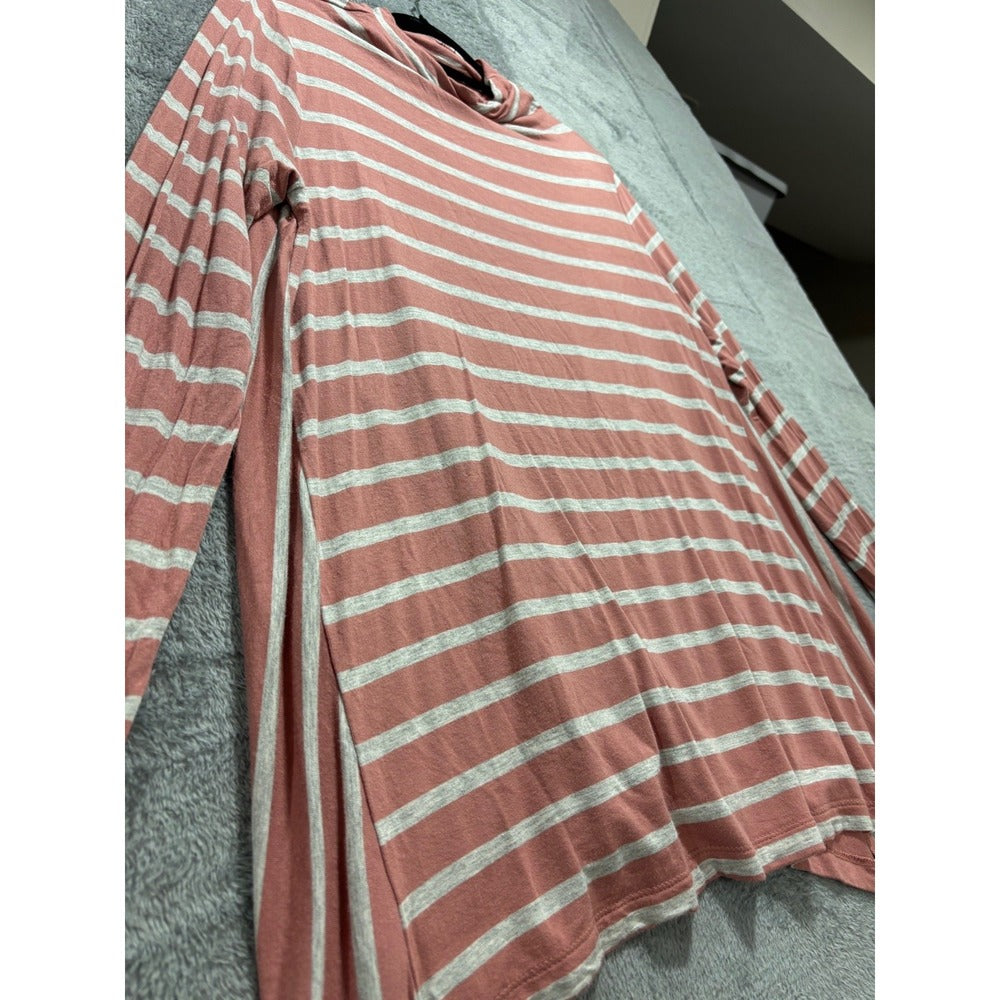 LOFT Outlet Womens S Pink Grey Striped Mock Neck Top Casual Preppy Shirt