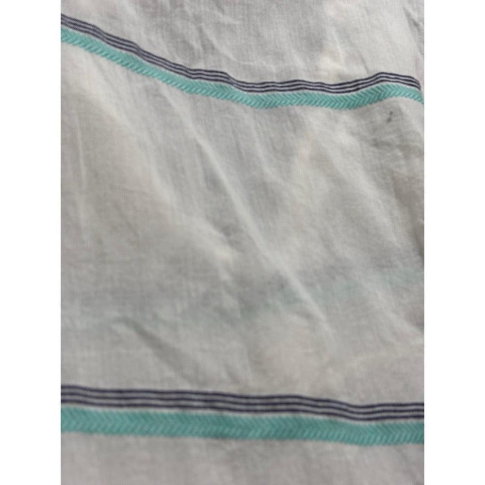 Lou & Grey Womens S White Teal Navy Stripe Henley Top Boho Casual Tunic