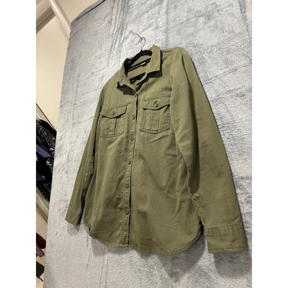 Old Navy M Olive Green Utility Button Down Shirt Womens Casual Boho