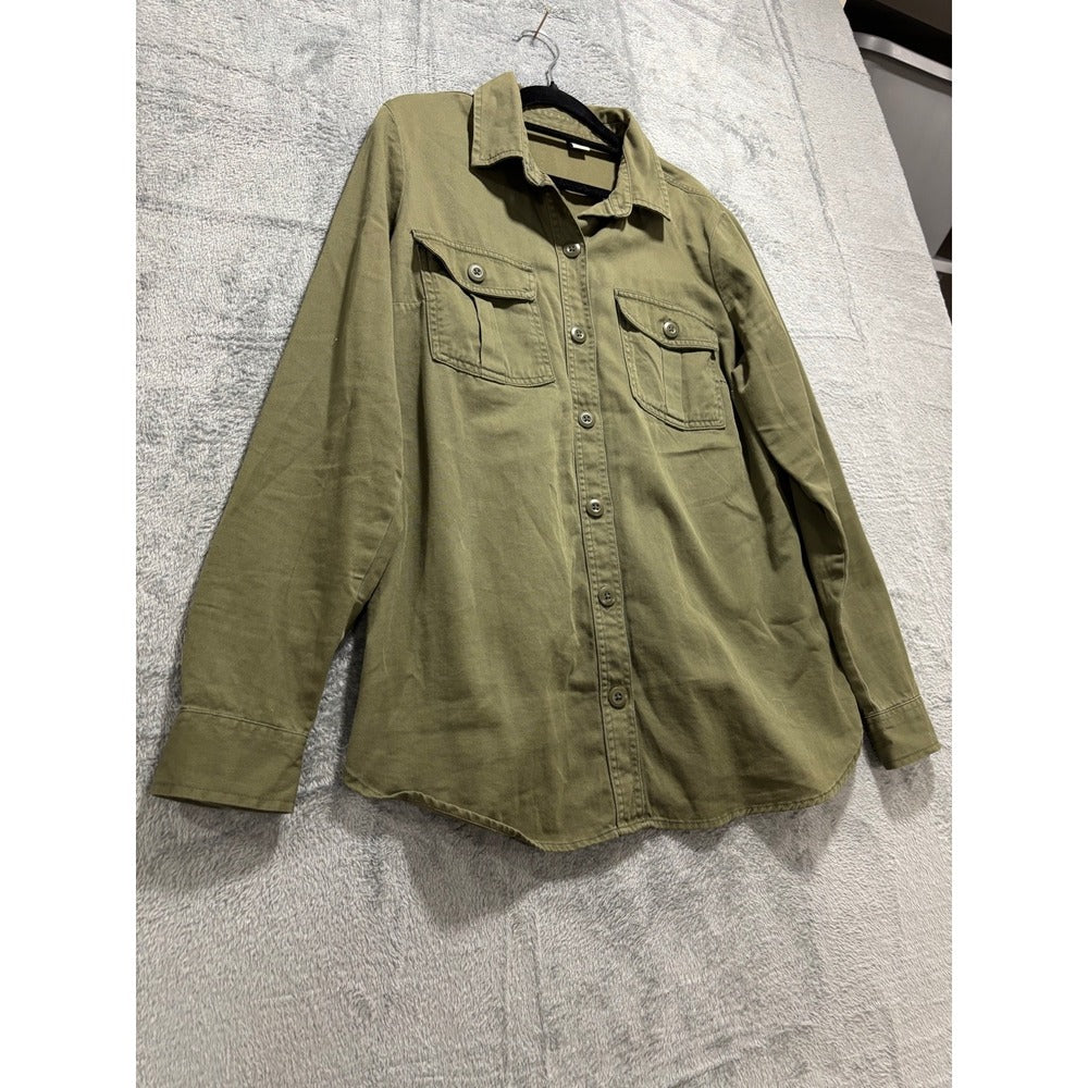 Old Navy M Olive Green Utility Button Down Shirt Womens Casual Boho