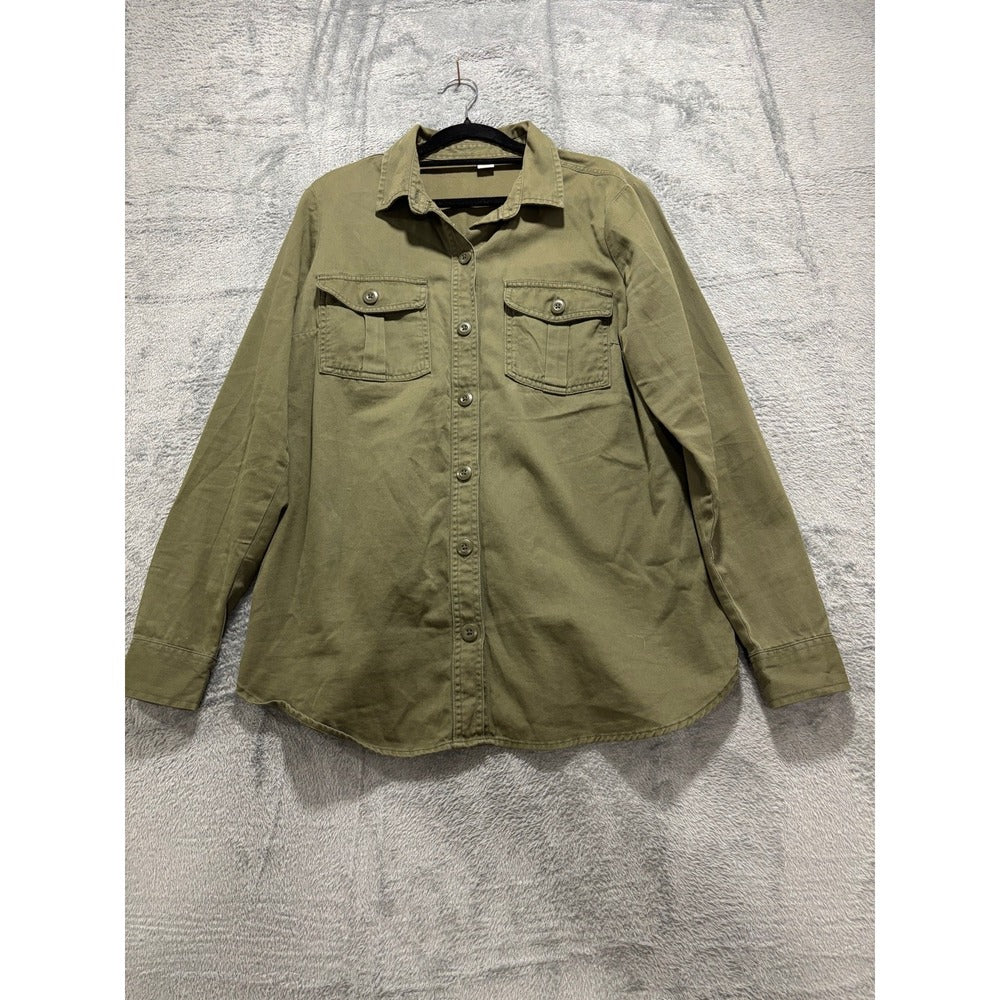 Old Navy M Olive Green Utility Button Down Shirt Womens Casual Boho