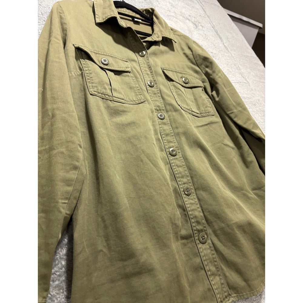 Old Navy M Olive Green Utility Button Down Shirt Womens Casual Boho