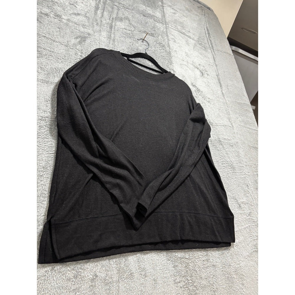 Lucky Brand M Black Crewneck Long Sleeve Top Womens Casual Cozy