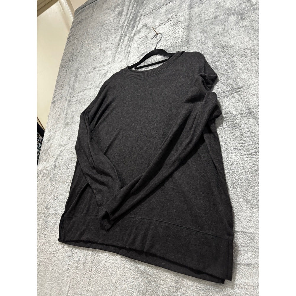 Lucky Brand M Black Crewneck Long Sleeve Top Womens Casual Cozy