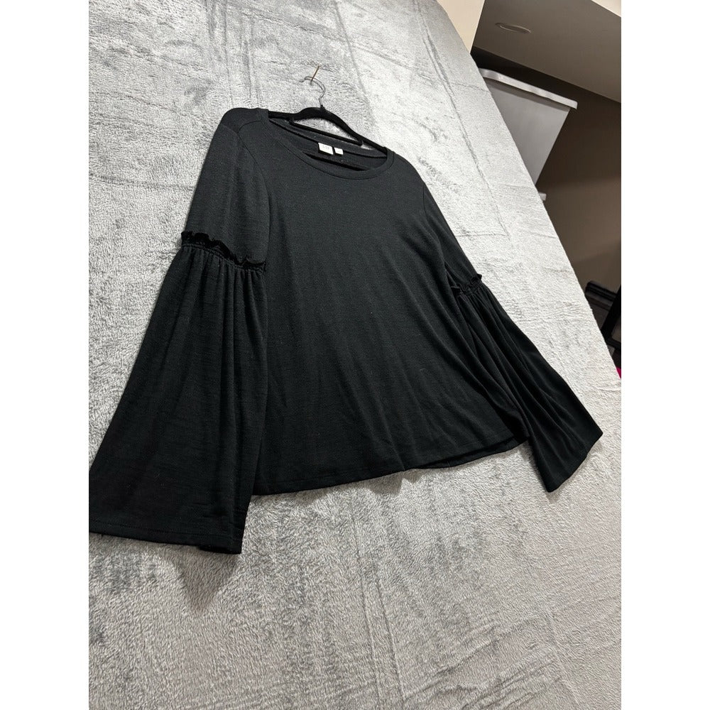 Gap Womens S Black Bell Sleeve Ruffle Cuff Top Boho Casual Cozy