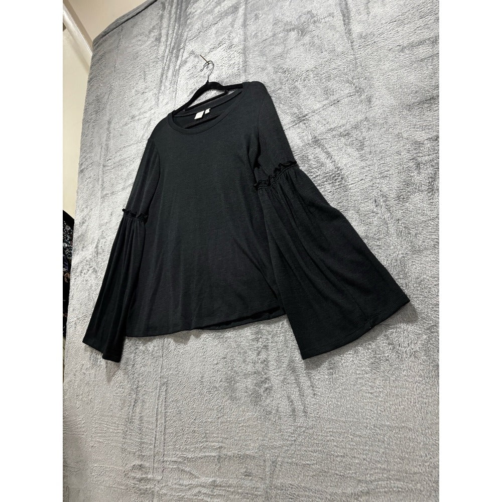 Gap Womens S Black Bell Sleeve Ruffle Cuff Top Boho Casual Cozy