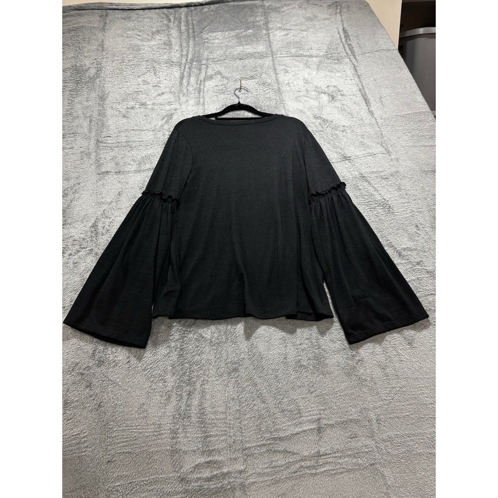 Gap Womens S Black Bell Sleeve Ruffle Cuff Top Boho Casual Cozy