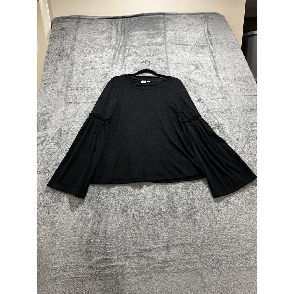 Gap Womens S Black Bell Sleeve Ruffle Cuff Top Boho Casual Cozy
