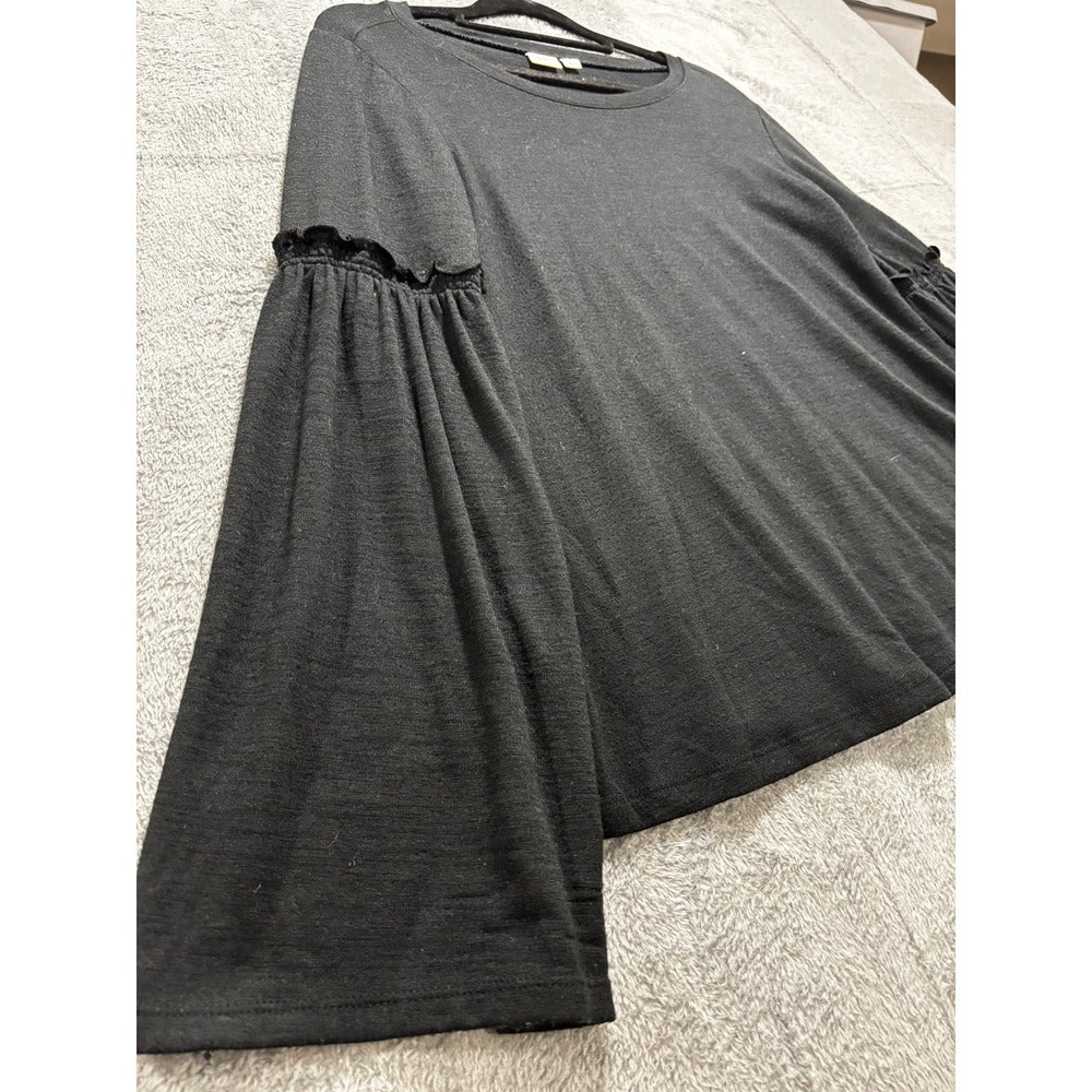 Gap Womens S Black Bell Sleeve Ruffle Cuff Top Boho Casual Cozy